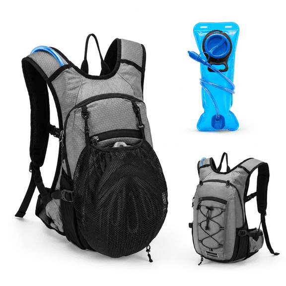 Grey 15L Insulated Hydration Pack with 2-Liter Water Bladder for Hiking Cycling Running