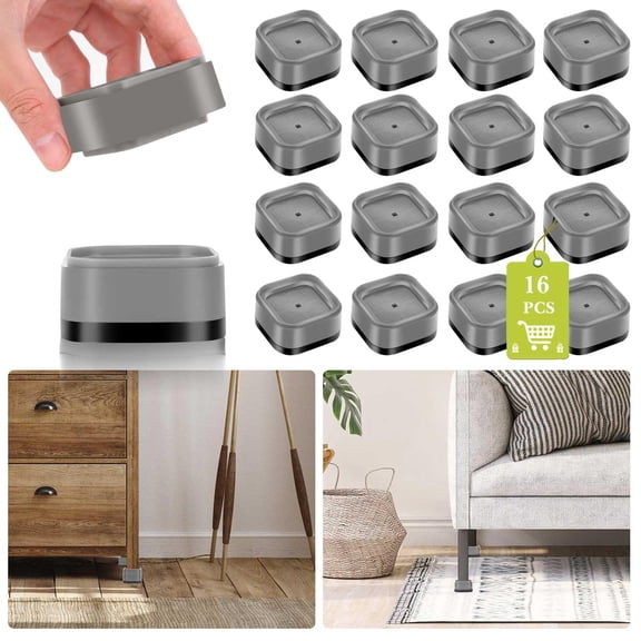 Grey 16 Pack Furniture Risers 1 Inch Heavy Duty Stackable Non-Slip Lift Blocks For Sofa Cabinet Bed Desk Chair