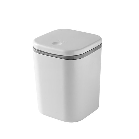 Grey 1Pc 5.3X5.3X6.9In Desktop Trash Can Slow Drop Lid Small Office Bin Wastebasket Dormitory Bedside