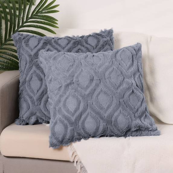 REGALWOVEN Set of 2 Shaggy Plush Throw Pillow Covers Couch Pillow Covers for Home Grey-2 18" x 18"
