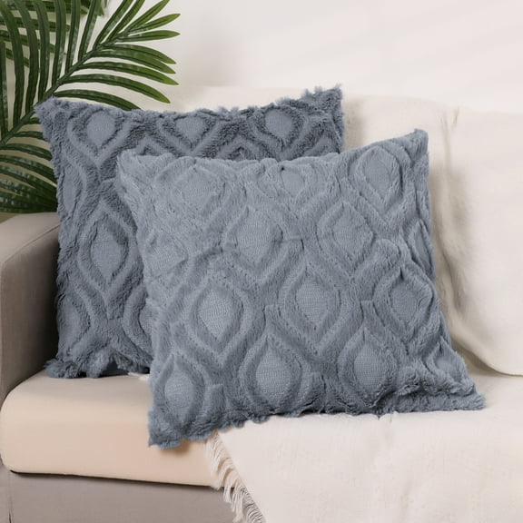 REGALWOVEN Set of 2 Shaggy Plush Throw Pillow Covers Couch Pillow Covers for Home Grey-2 20" x 20"