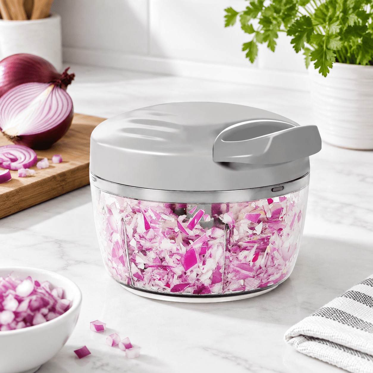 Grey 2.3 Cup Manual Hand-Pull Food Processor For Onion Garlic Vegetable ...