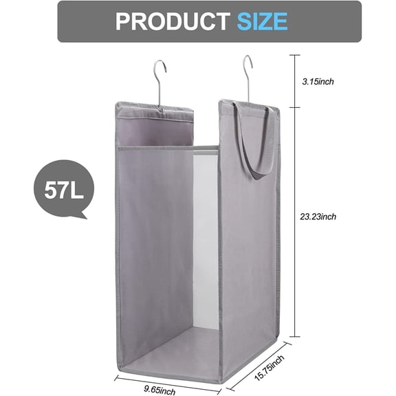 Grey 2-Pack Hanging Laundry Hamper - Mesh Heavy Duty Slim Basket with Handles for Closet Storage