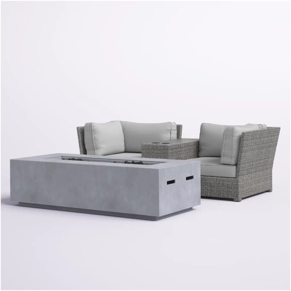 Grey 2-Person Outdoor Conversation Set with Fire Pit Table & Cushions, Fully Assembled