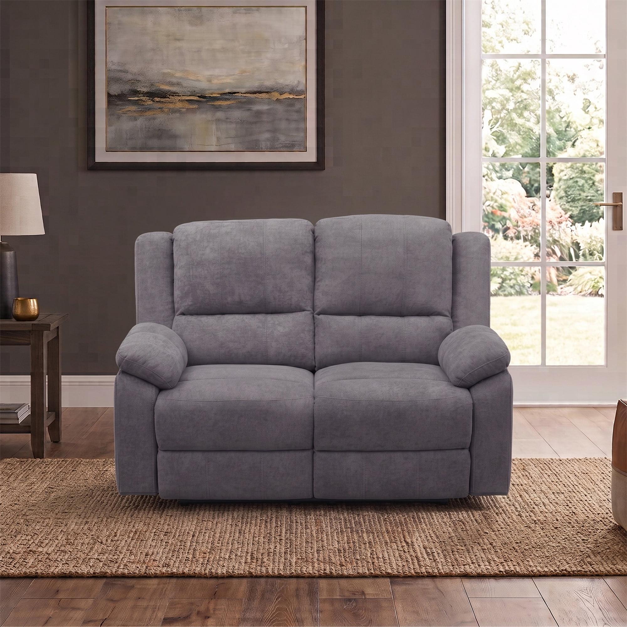 Grey 2-Seat Reclining Loveseat - Modern Microfiber Couch