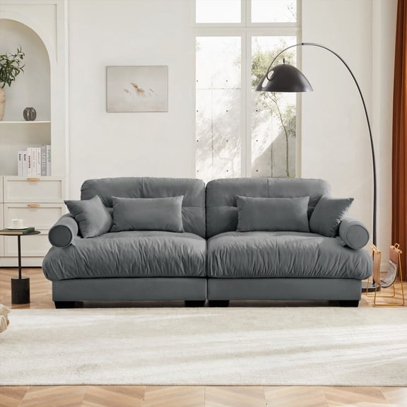Modern Large Size 2-Seater Sofa with Velvet Cushions, Suitable for Living Room