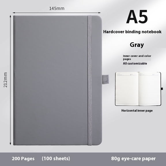 Grey 200 Numbered Pages, A5 Journal for Writing Hardcover Leather Notebooks for Women Men School Note Taking Office Work Diary