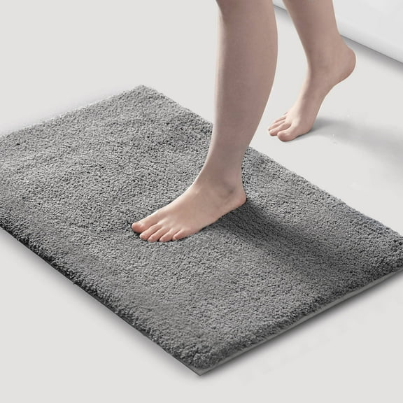 Grey 20X30" Plush Bath Rug, Ultra Soft Polyester with Non-Slip Backing