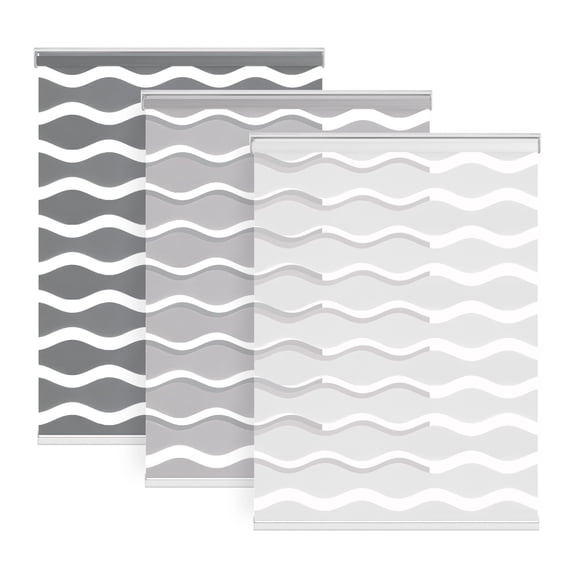 Grey 21" W × 72" H Zebra Window Blinds Dual Layer Light Control Roller Shades