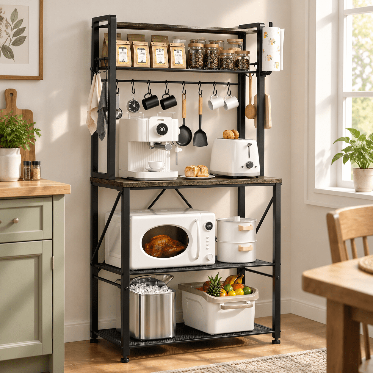 Grey 25.9 Inch 5-Tier Bakers Rack with Storage for Kitchen Appliances ...