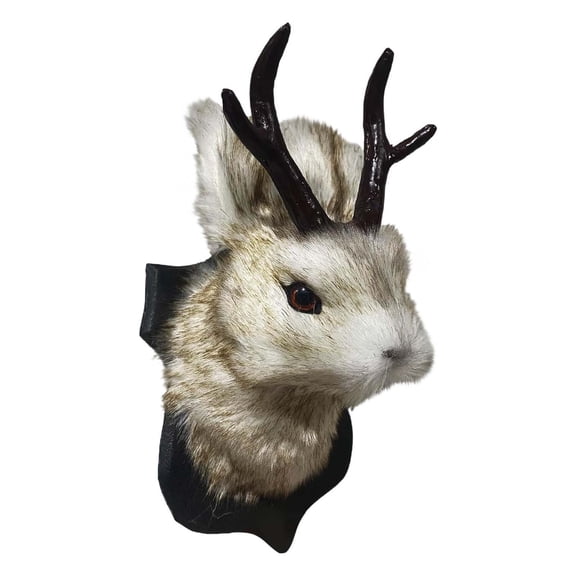 Grey 26X14X13cm Jackalope Wall Mount, Taxidermy Bunny Deer Head for Living Room Bedroom, Easter Art Sculpture