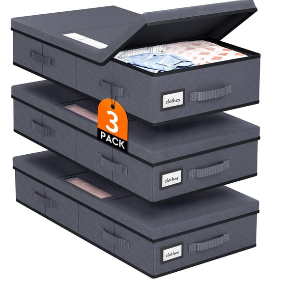 Grey 3 Pack Foldable Stackable Under Bed Storage Chests