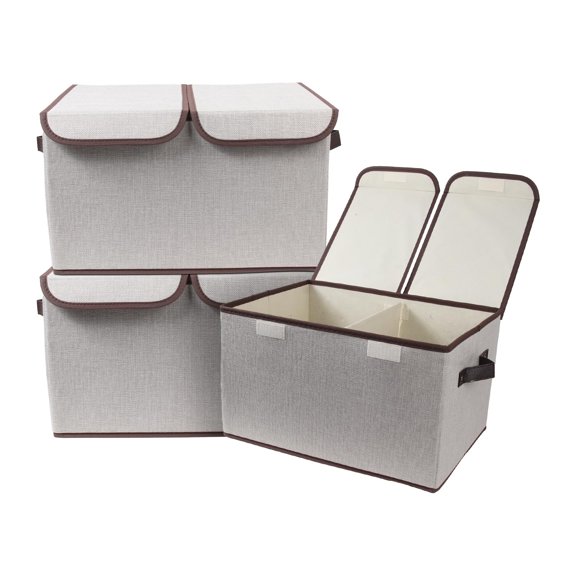 Grey 3 Packs Foldable Fabric Storage Chest, Large Home Closet Office Organizer