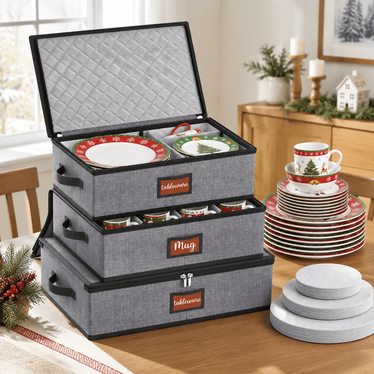 Grey 3 Piece Storage Set Hard Shell Plate Storage Containers for ...