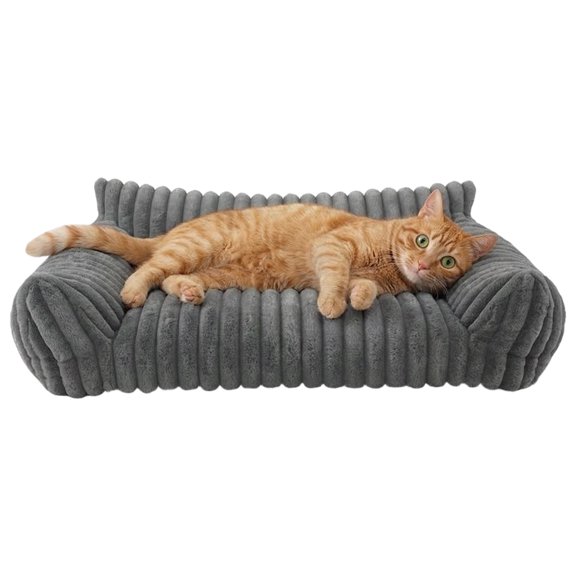 Grey 3-Sided Foldable Pet Sofa Bed 60x45x20cm, Plush Orthopedic Cushion for Cats & Small Dogs Washable, Non-Slip