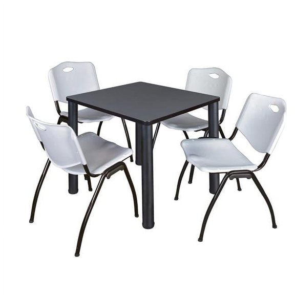 Grey 30 in. Kee Square Breakroom Table with Black & Grey 4 M Stack Chairs