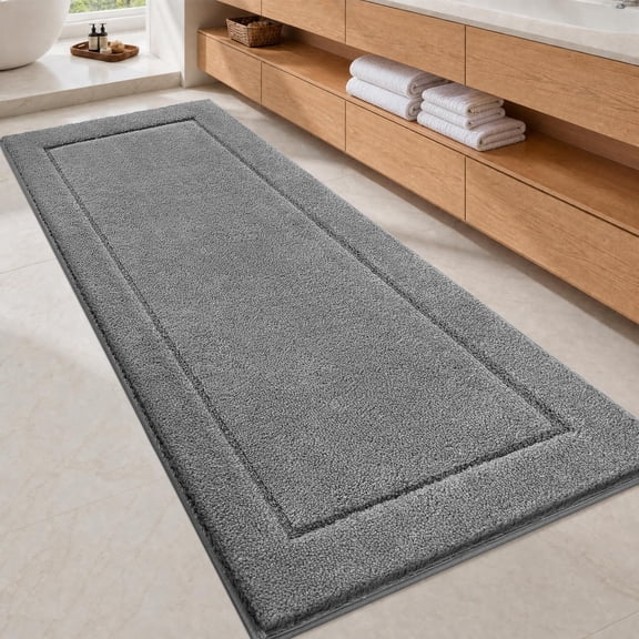 Grey 30" x 72" Microfiber Runner Bath Rug for Bathroom, Kitchen, and Hallway