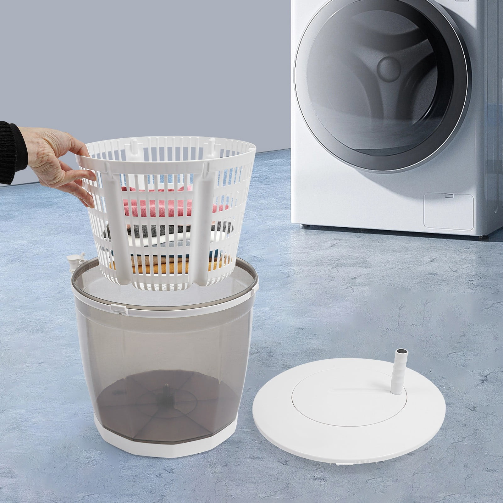 Grey 35x32cm Hand-Operated Washing and Dewatering Machine Non-Electric Washing Machine Portable Laundry Artifact