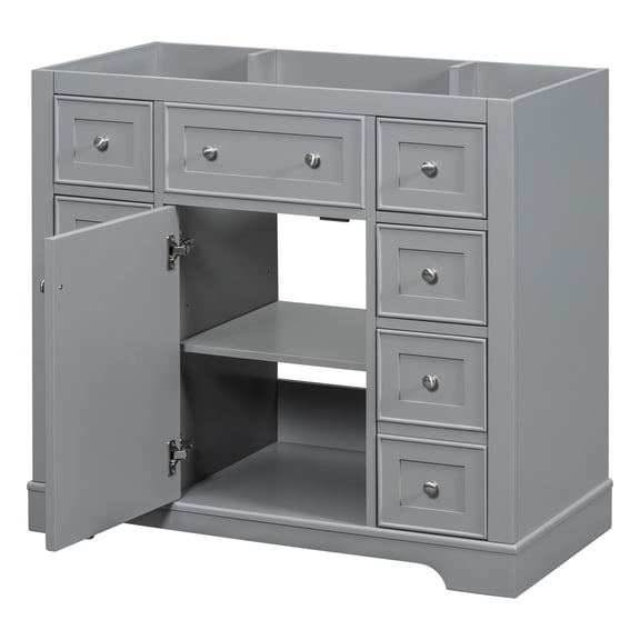 Grey 36" Bathroom Vanity, Wood & MDF Construction / Slide - Rail Drawers for Smooth Use