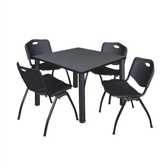 Grey 36 in. Kee Square Breakroom Table with Black & 4 M Stack Chairs