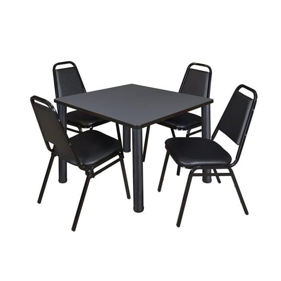 Grey 36 in. Kee Square Breakroom Table with Black & 4 Restaurant Stack Chairs