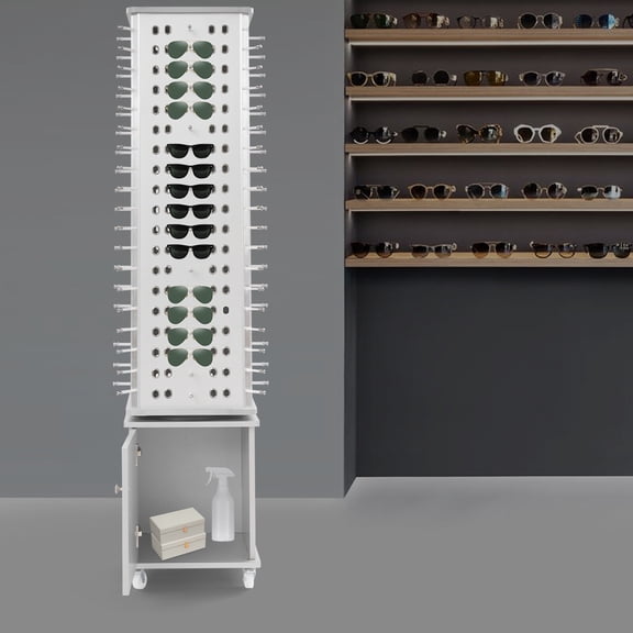 Grey 360 Rotating Glasses Storage Display Stand, Floor-standing Glasses Display Stand With Wheels, Sunglasses Storage Organizer