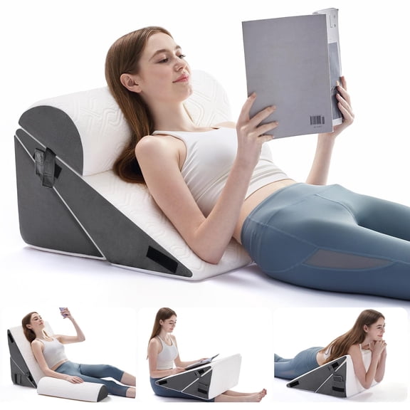 Grey 3PCS Memory Foam Wedge Pillow Set For -, Sleeping, And Sitting Support