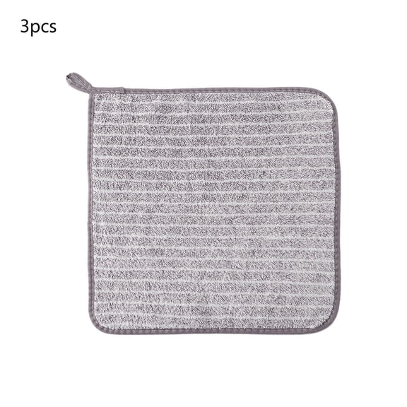 Grey 3Pcs Coffee Microfiber Dishcloths Thickened Absorbent For Kitchen Cleaning Household Scouring Pads Set