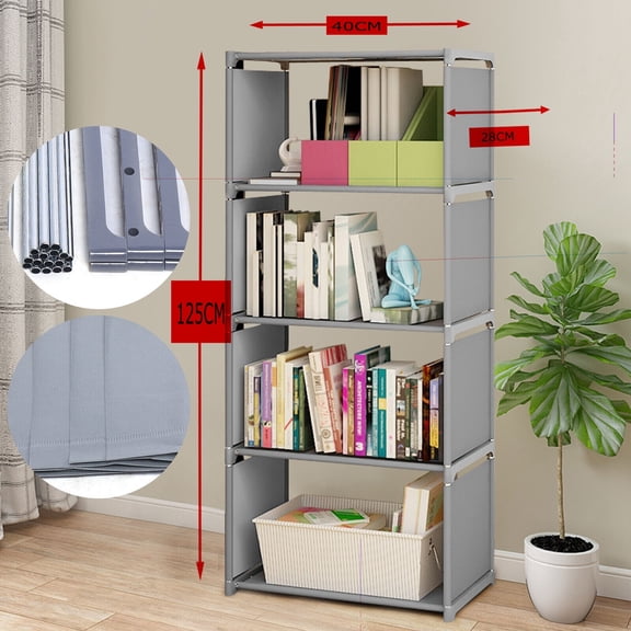 Grey 4-Tier Metal Shelf with Woven Fabric Baskets 40x25x125cm Storage Organizer for Home Organization