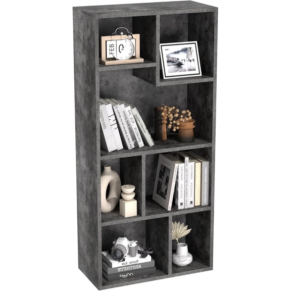 Grey 42" 7-Cube High Bookcase, 4-Tier Modern Storage Cabinet with Adjustable Height Shelves