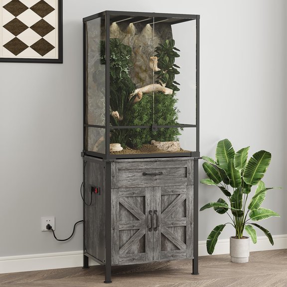 Grey 45-67 Gallon Reptile Tank Stand With Built-In Power Outlets