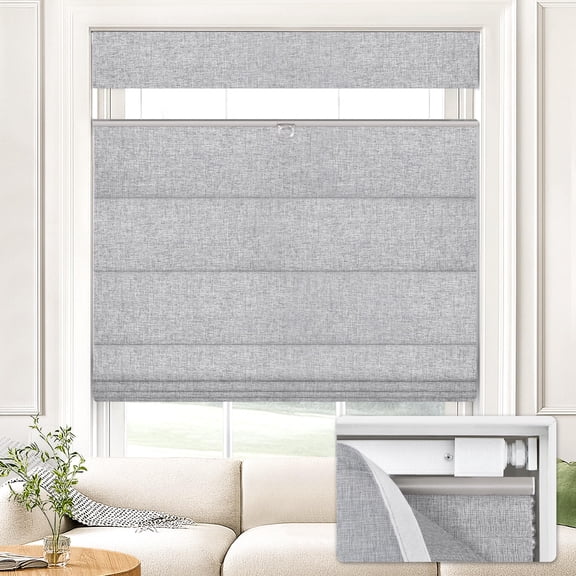 Grey 45" W x 64" H No Drill Top Down Bottom Up Roman Window Shades