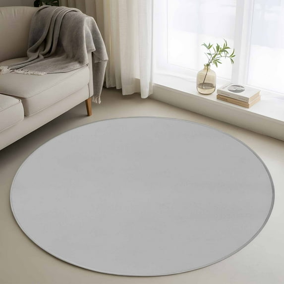 Grey 4ft Round Rug, Farmhouse Solid Gray Color Modern Art Non-Skid Rubber Backing Large Area Rugs - Living Room Bedroom Home Office, Indoor Floor Mat Carpets Washable Rug