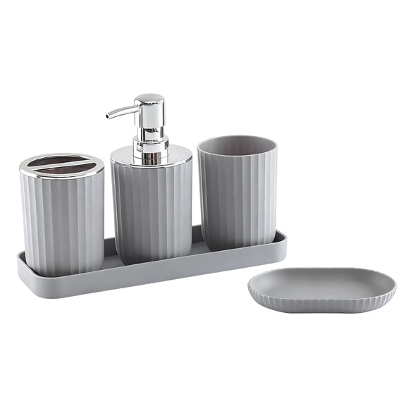 Grey 5-Piece Bathroom Accessory Set With Toothbrush Cup, Soap Dispenser And Tray, Durable Abs Plastic And Unified Style For Vanity, Hotel And Home Organization, 9.84X4.45X3.35In 0.55Lb