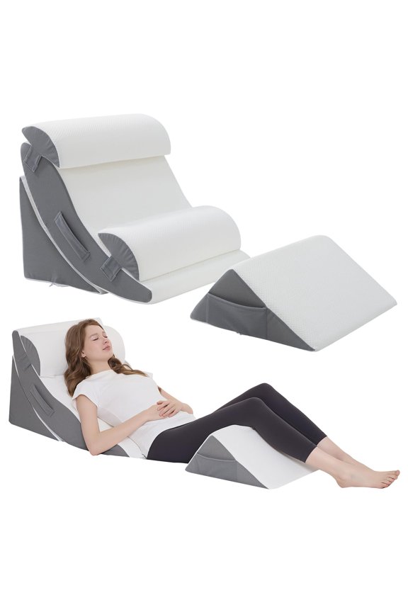 Grey 5-Piece Wedge Pillow Set For Post Surgery Sleep Support
