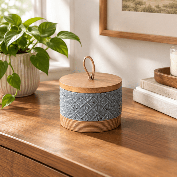 Grey 5 fl.oz Ceramic Food Storage Canister with Wooden Lid for Countertop