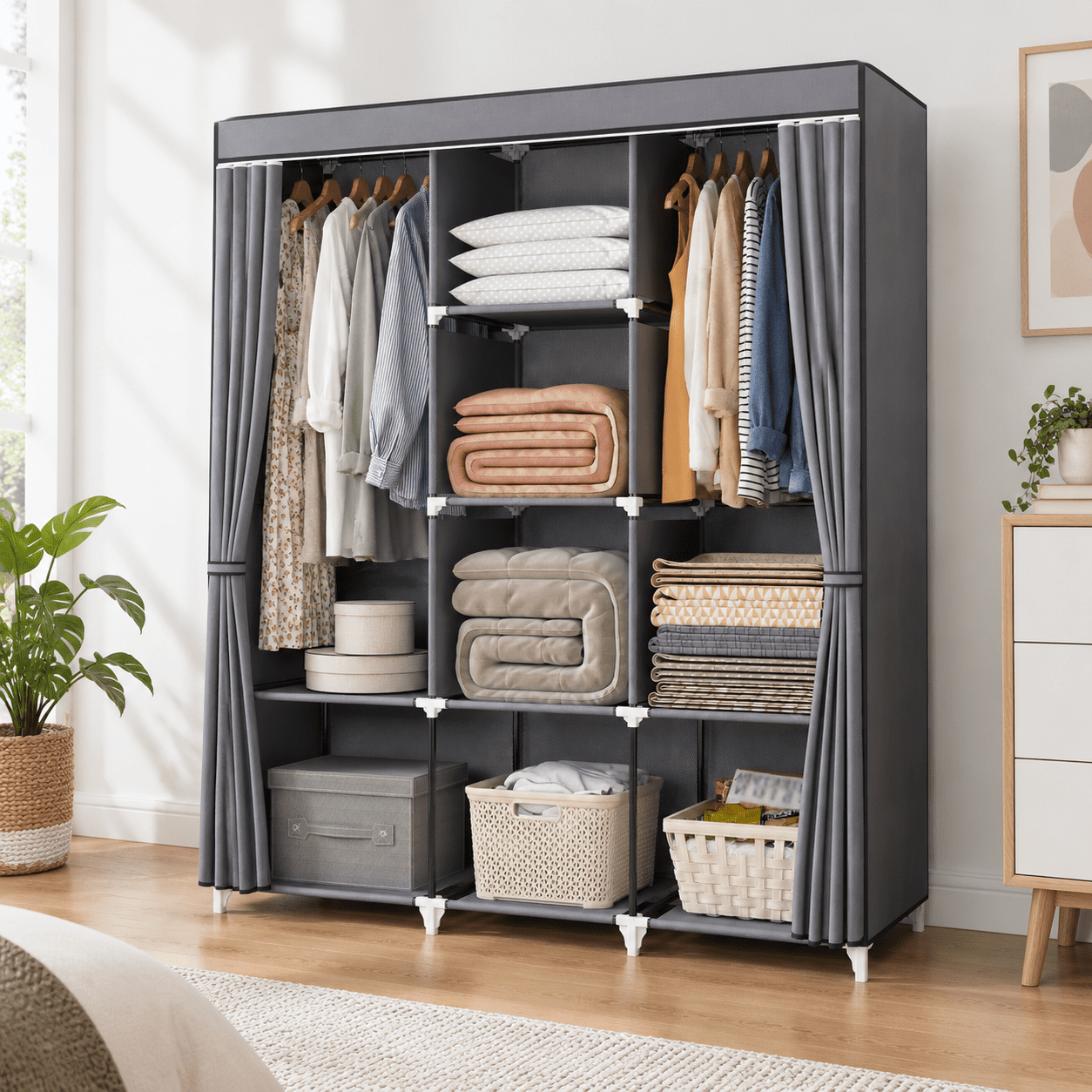 Transportable Clothes Rack Grey 51 x 17.7 x 66 inches Portable Clothes Rack Wardrobe for Bedroom ...