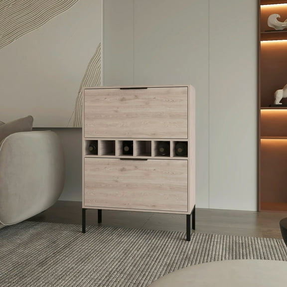 Grey 6 Bar Cabinet With Two-door And Four Leg Integration In Compactness Legs