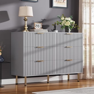 grey dresser with gold hardware Swedish 3-Drawer Chest – Beaded Drawer Trim & Brass Pulls in French Gr – Le Chateau Crafted from MDF Butler Dresser