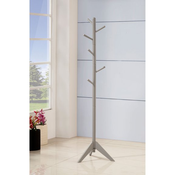 Grey 6-Hook Coat Rack with Rotating Top for Entryway, Wooden Coat Rack for Hallway