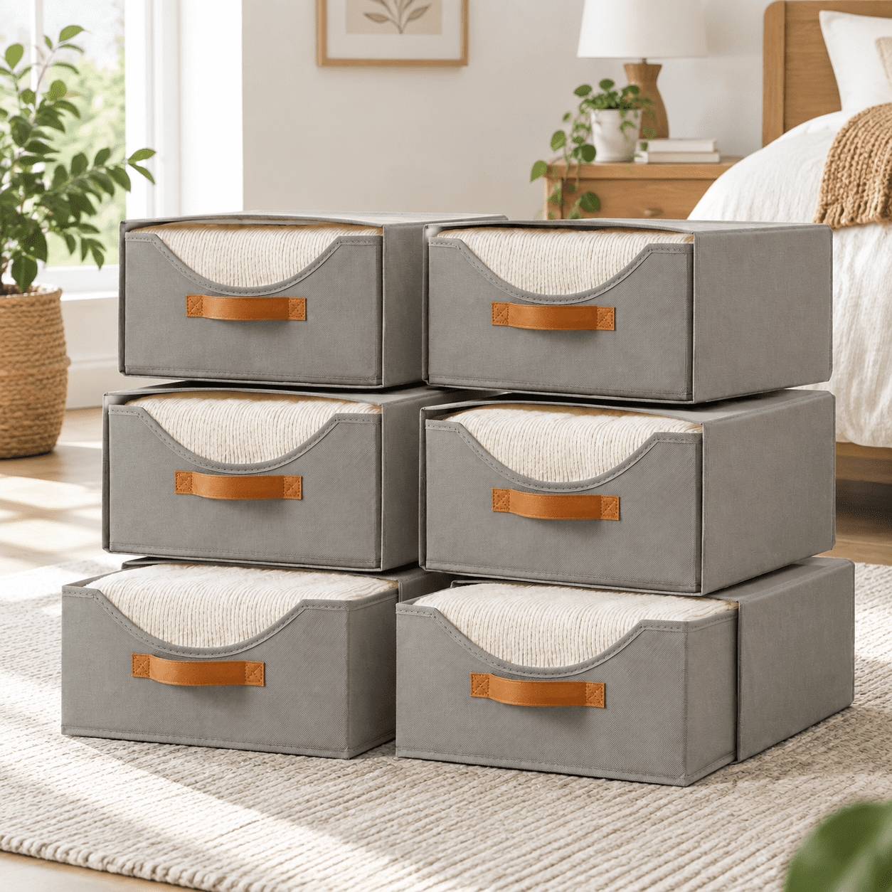 Storage Drawerws Grey 6 Pack 16.26 x 12.48 x 7.48 Inch Stackable Closet Storage Drawers ...