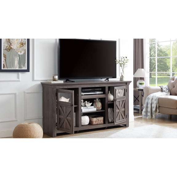 Grey 60.23"W Farmhouse Cabinet - Easy Cable Management - Suitable for 60 - 69" TV - Multifunctional Anywhere Use