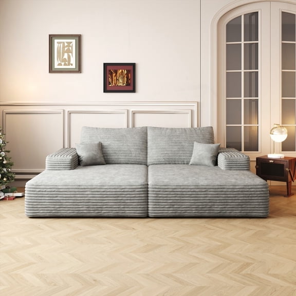 Grey 74.8" Modern Sofa bed - Dual Sleeper & Recliner, Plush Corduroy, Assembly-Free