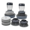 thumbnail image 1 of Grey 8 Pack Dish Brush with Soap Dispenser, Dishwashing Heavy Duty Sponge Scrubber Refills Replacement Head, Kitchen Scouring Pad Wipes Scrub Cleaning Brush with Tray for Cleaning Sink, Pots, Pans, 1 of 7