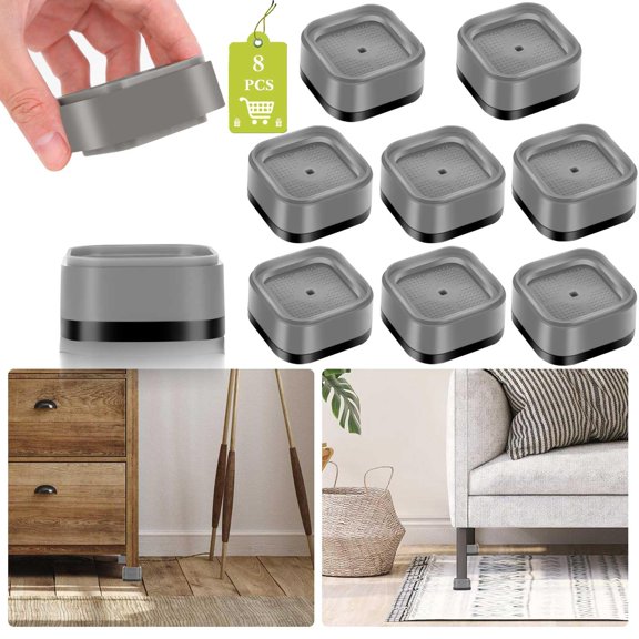 Grey 8 Pack Furniture Risers 1 Inch Heavy Duty Stackable Non-Slip Lift Blocks For Sofa Cabinet Bed Desk Chair