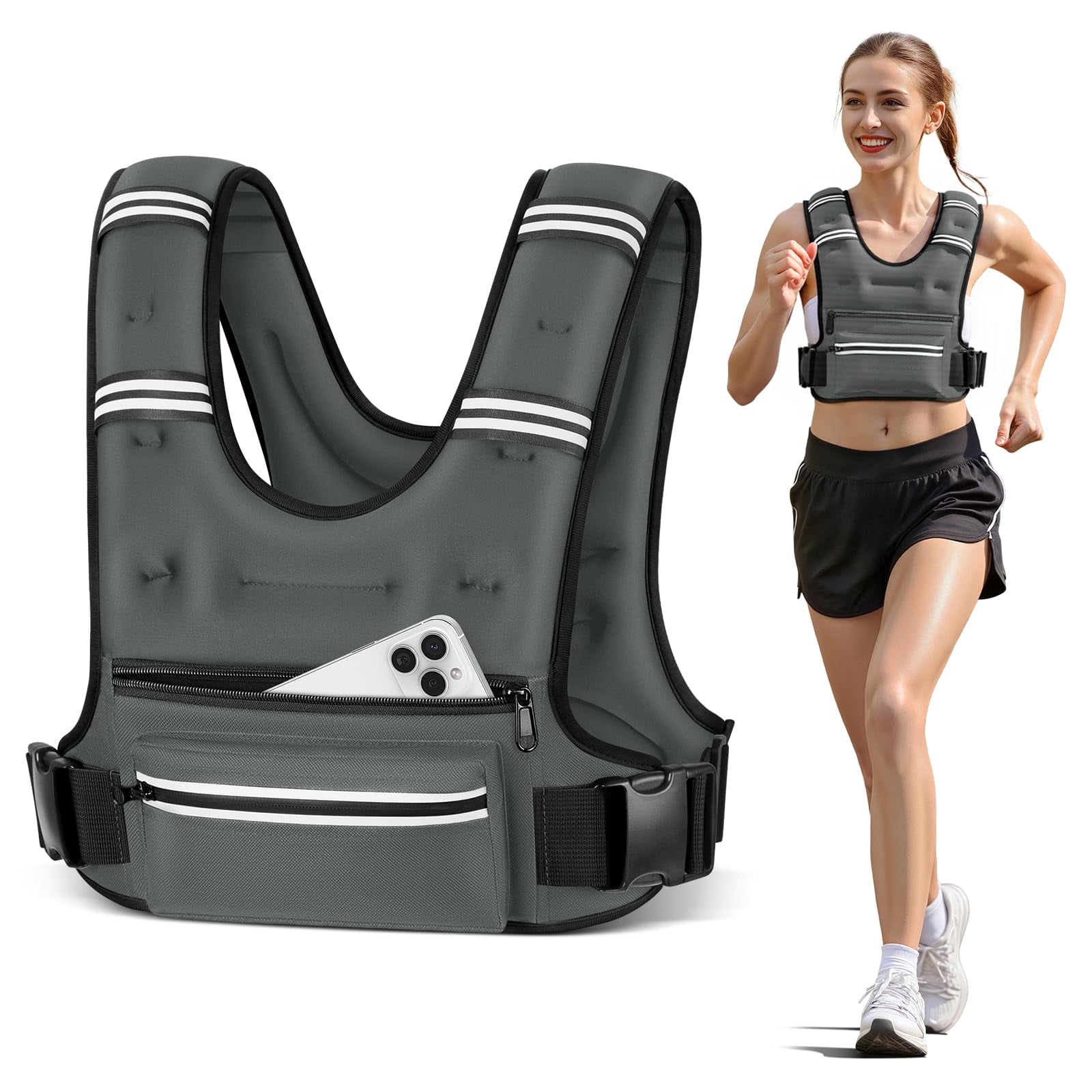 Grey 8 lb Weighted Vest for Workout Running Walking