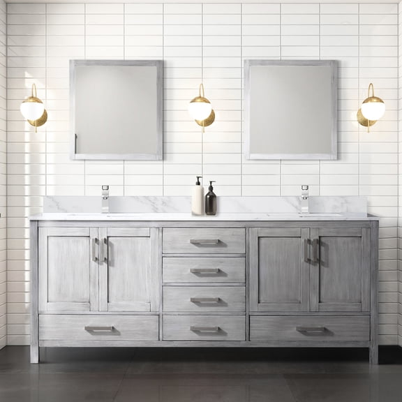 Grey 80 In. W Bath Vanity With 22 D & 30 Mirrors - 2 Cabinets, 6 Drawers Open Shelf For Storage Fully Assembled Wood Plywood Construction 80" X 22" Ample 79 33.5 H 218.2 Lb