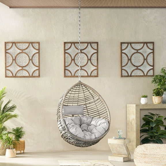 Grey 8ft Chain Swing Chair , - Upholstery, 25.4"d Hanging Seat Color, Long-lasting Weave