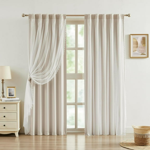 Grey 90% Blackout Curtains with Sheer Overlay Mix and Match Double Layer Window Curtains Thermal Insulated 84 inch for Bedroom Gray Drapes with Tiebacks Rod Pocket Back Tab 37" Wx84 Lx2