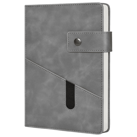 Grey A5 Lined Leather Journal Notebook for Men Women,5.9" X 8.4" Personalized Hardcover Journal with Pen,200 Pages 100 Gsm Thick Ruled Paper Daily Diary for Travel,Business,Work,Writing